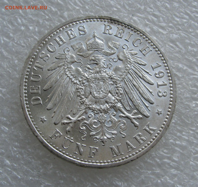 Пруссия. Император Вильгельм II. 5 МАРОК 1913 года. UNC. - 5Марок 1913 (6).JPG