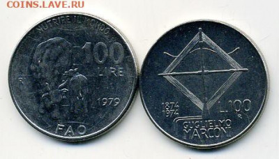 Памятные монеты Италия 100 лир. 2 шт разные. до 10 01 - File1066