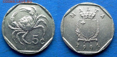 Мальта - 5 центов 1991 года (Фауна) до 11.01 - Мальта 5 центов, 1991
