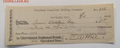 Чек банка"Cleveland Coca-Cola..."на 5 дол.США 1933 г. - IMG_20210107_113438