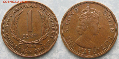 47.Монеты Карибского моря. - 47.15. -Брит Карибы 1 цент 1965    170-ак4-3881