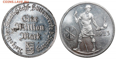 Freiberg. Саксония =1000000 марок 1923 до 18 января - Германия - Саксония Freiberg. Саксония =1000000 марок 1923