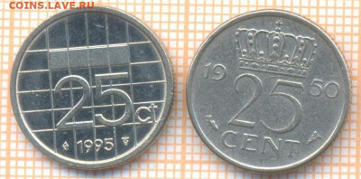 Нидерланды 25 центов 1950,1995 г., до 19.01.2021 г. 22.00 по - Нидерланды 25 центов 1950,1995 2576