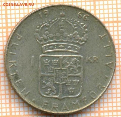 Швеция 1 крона 1966 г. Ag400, до 22.01.2021 г. 22.00 по Моск - Швеция 1 крона 1966 2598