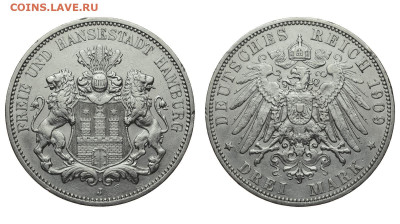 Гамбург. 3 марки 1909 г. До 19.01.21. - Р489.JPG