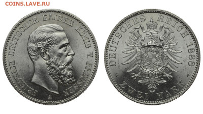 Пруссия. 2 марки 1888 г. Фридрих. До 19.01.21. - Р563.JPG