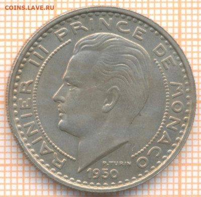 Монако 100 франков 1950 г., до 24.01.2021 г. 22.00 по Москве - Монако 100 франков 1950 2547а