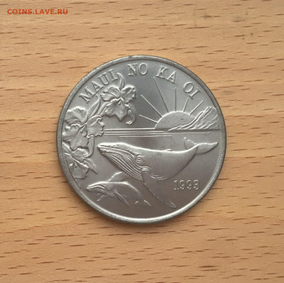 Гавайские острова 1 торговый доллар 1993 Рыба Кит Фауна - IMG_0791.JPG