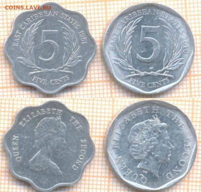 Восточные Карибы 5 центов 1981,2010 г., до 25.01.2021 г. 22. - Восточные Карибы 5 центов 2шт 1262