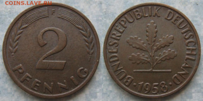 Ходячка ФРГ 2 пфеннига 1950-1967. - 48.8. -ФРГ 2 пфеннига 1958 F    205-ас106-11580