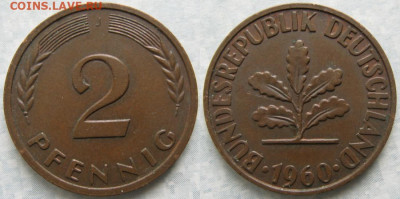 Ходячка ФРГ 2 пфеннига 1950-1967. - 48.14. -ФРГ 2 пфеннига 1960 J    175-ас32-7615