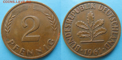 Ходячка ФРГ 2 пфеннига 1950-1967. - 48.15. -ФРГ 2 пфеннига 1961 D    166-ас7-5134