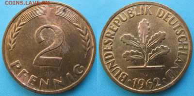 Ходячка ФРГ 2 пфеннига 1950-1967. - 48.19. -ФРГ 2 пфеннига 1962 F    166-ас7-5135