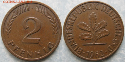 Ходячка ФРГ 2 пфеннига 1950-1967. - 48.21. -ФРГ 2 пфеннига 1962 J    180-ас65-10161