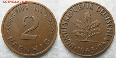 Ходячка ФРГ 2 пфеннига 1950-1967. - 48.22. -ФРГ 2 пфеннига 1963 J    190-ас100-11493