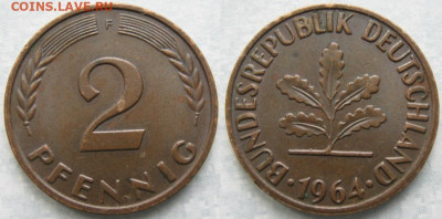 Ходячка ФРГ 2 пфеннига 1950-1967. - 48.25. -ФРГ 2 пфеннига 1964 F    174-ас30-7496