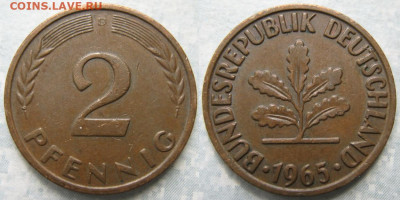 Ходячка ФРГ 2 пфеннига 1950-1967. - 48.27. -ФРГ 2 пфеннига 1965 D    190-ас100-11505