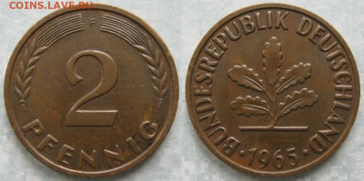 Ходячка ФРГ 2 пфеннига 1950-1967. - 48.28. -ФРГ 2 пфеннига 1965 F    175-ас32-7621