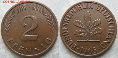 Ходячка ФРГ 2 пфеннига 1950-1967. - 48.30. -ФРГ 2 пфеннига 1965 J    180-ас65-10162