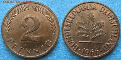 Ходячка ФРГ 2 пфеннига 1950-1967. - 48.32. -ФРГ 2 пфеннига 1966 D    180-АС65-10331