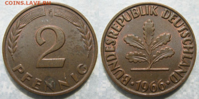 Ходячка ФРГ 2 пфеннига 1950-1967. - 48.33. -ФРГ 2 пфеннига 1966 F    190-ас100-11507