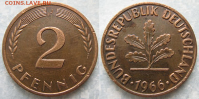 Ходячка ФРГ 2 пфеннига 1950-1967. - 48.38. -ФРГ 2 пфеннига 1966 J    205-ас107-11616