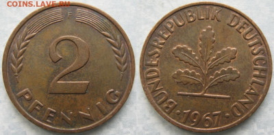 Ходячка ФРГ 2 пфеннига 1950-1967. - 48.39. -ФРГ 2 пфеннига 1967 F    174-ас30-7484