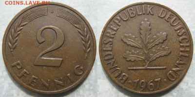 Ходячка ФРГ 2 пфеннига 1950-1967. - 48.40. -ФРГ 2 пфеннига 1967 J    190-ас100-11506