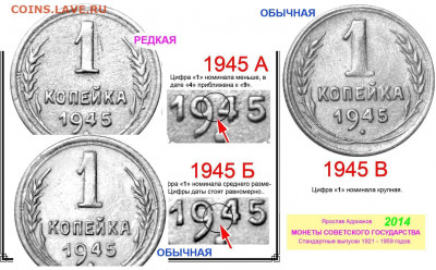 1 копейка 1945 - 1 копейка 1945 - варианты