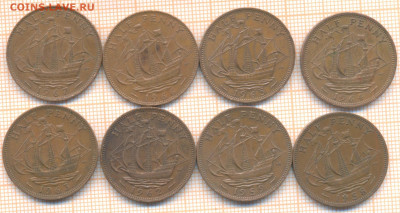 Великобритания полпенни 1958-67 г., фикс - Великобритания полпенни 8 шт 2627