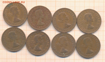 Великобритания полпенни 1958-67 г., фикс - Великобритания полпенни 8 шт 2627а