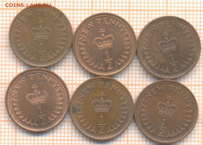2 пенни 1971-80 г., фикс - Великобритания полпенни 6 шт 2628а