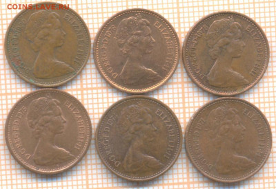 2 пенни 1971-80 г., фикс - Великобритания полпенни 6 шт 2628
