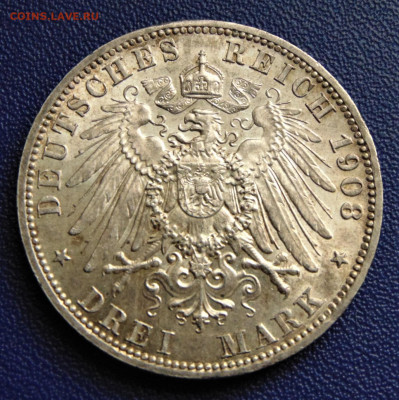 3 марки 1911 года MS 63 Пруссия - 1908-3м