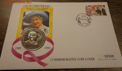 о.МЭН - крона 95 лет королеве-матери конв. до 5.02, 22.00 - о-в Мэн 1 кр 1995 95 лет Королеве-матери (розовая лента, № 08588)_1.JPG