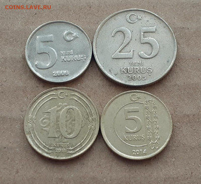 4 монеты Турции 5,10,25 куруш 2005-2014 - 5.7
