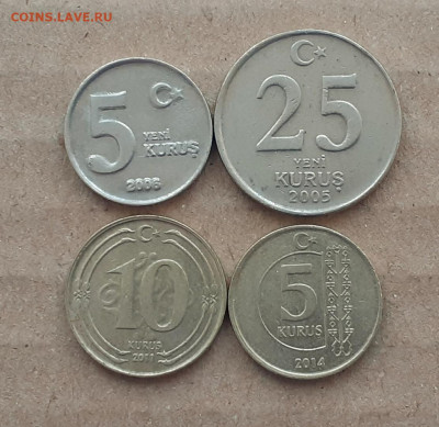 4 монеты Турции 5,10,25 куруш 2005-2014 - 5.8