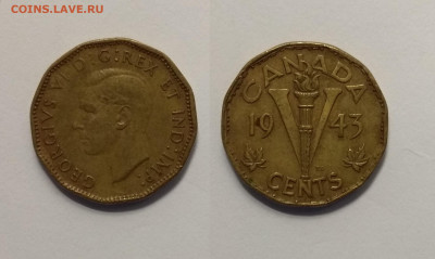 Канада 5 центов 1943 года, Георг VI желтая - 11.02 22:00мск - IMG_20210124_095358