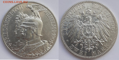 Монеты Германии. - 2 марки 1901. 200 лет династии