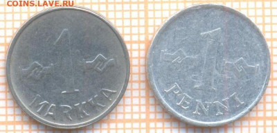 Финляндия 1 марка 1954, 1 пенни 1971 г., до 14.02.2021 г. 22 - Финляндия 2 монеты 2709а