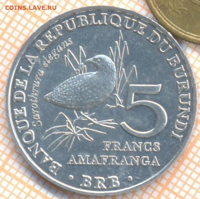 Бурунди 5 франков 2014 г., до 14.02.2021 г. 22.00 по Москве - Бурунди 5 франков 2014 2710