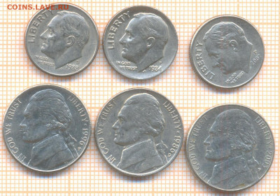 США 5, 10 центов, фикс - США 6 монет фикс 2712