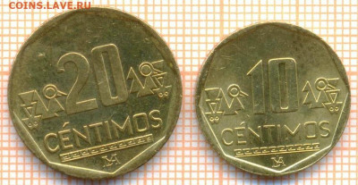 Перу 10 с 2017, 20 с 2007 г., до 14.02.2021 г. 22.00 по Мос - Перу 2 монеты 2715а