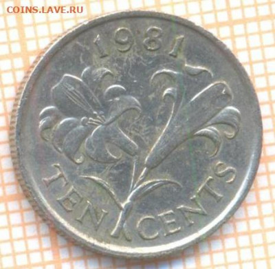 Бермуды 10 центов 1981 г., до 21.02.2021 г. 22.00 по Москве - Бермуды 10 центов 1981 2780