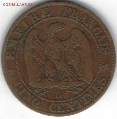 Франция 5 сантимов 1854 Наполеон III - Наполеон54б