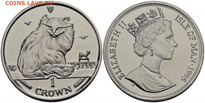Крона Шайба Остров Мэн 1 крона 1995 Турецкая ангора кошка - krona_shajba_ostrov_men_1_krona_1995_tureckaja_angora_koshka_kot_fauna_zhivotnye