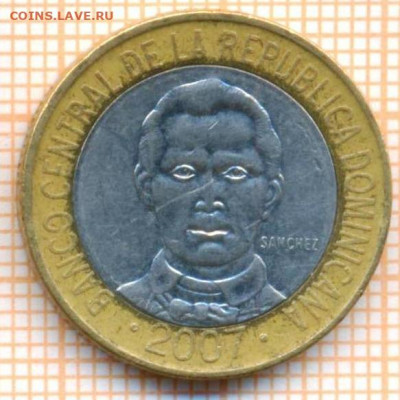 Доминикана 5 песо 2007 г., до 23.02.2021 г. 22.00 по Москве - Доминикана 5 песо 2007 2808а