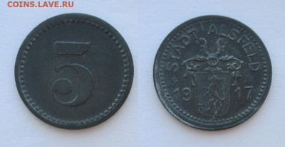 Нотгельды Германии. Обзорная тема. - 5 пф. 1917г., Альсфельд, цинк.JPG