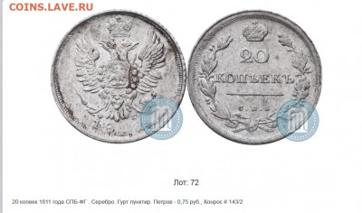 20 копеек, 1810 СПБ ФБ, непрочекан аверса Оценка - 232