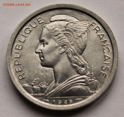 Французский Реюньон - 2 франка 1948 г.  Алюминий - 10